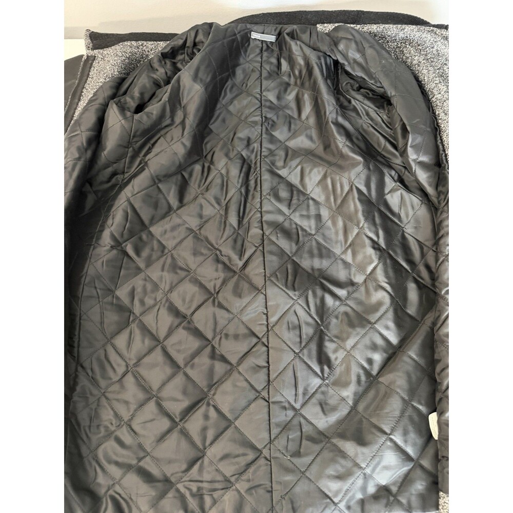 Vince Shawl Wool Blend Tweed Lamb Leather Trim Coat Womens Sz Large Jacket EUC - Picture 10 of 15